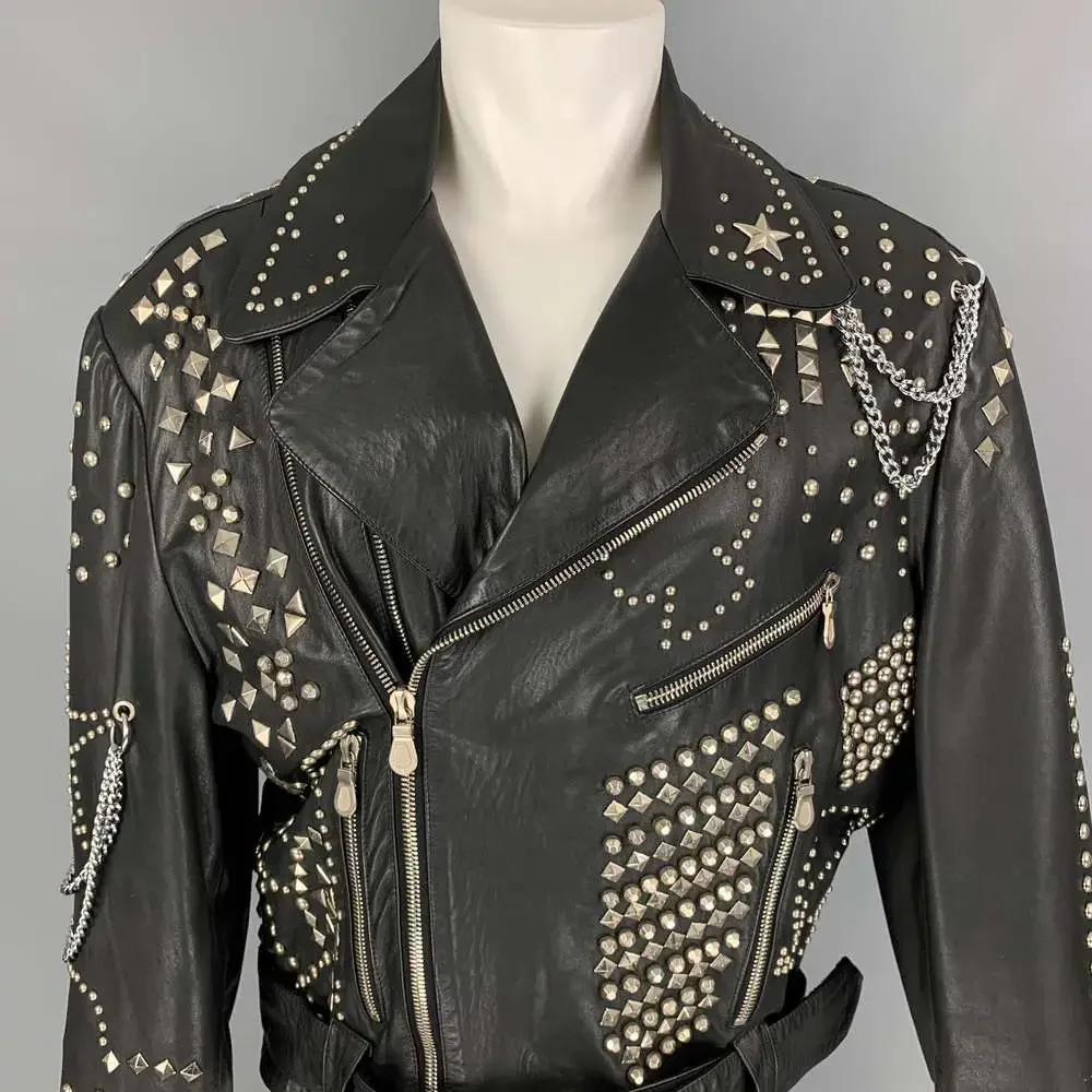 KATHARINE HAMNETT Winter 1990 Black Studded Leather Clean Up Or Die Biker Jacket - Picture 2 of 10